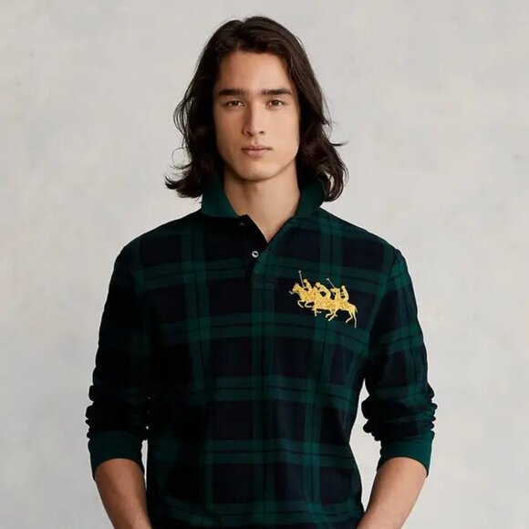 Polo by Ralph Lauren Custom Slim Fit Triple Pony Polo Shirt Blackwatch Plaid XL - Picture 3 of 15
